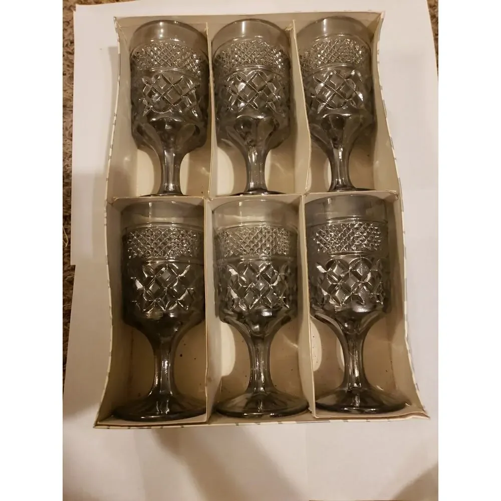5 Vintage Anchor Hocking Wexford Pattern Cordial Glasses Wine Mist Smoke Color